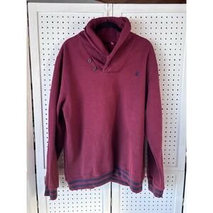 VTG IZOD Cowl Neck Button Sweatshirt Maroon / Navy Blue Size XL (LG) Preppy